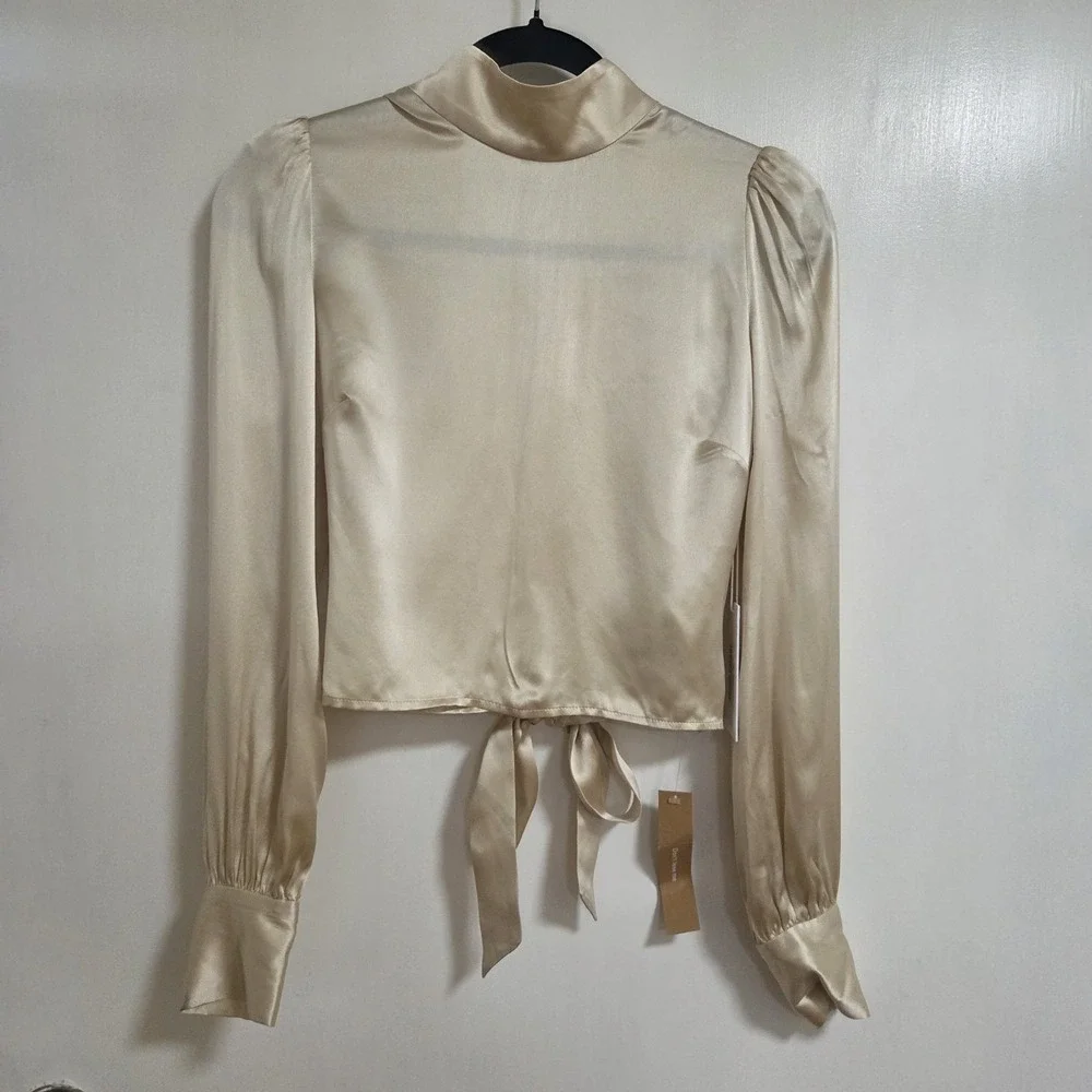 Reformation Cielo Silk Satin Open Back Tie Top Ivory XS NWT Romantic Blouse